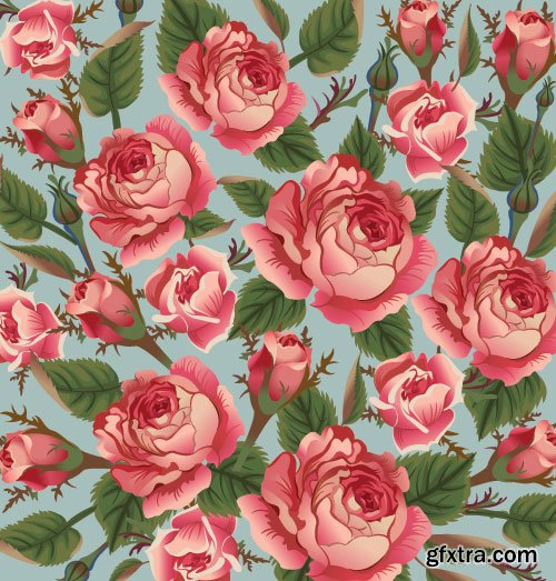 Retro Flowers Seamless Textures 50xEPS