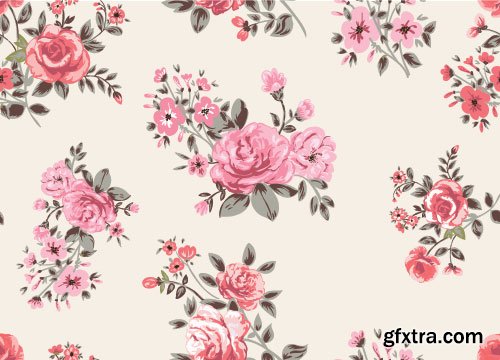 Retro Flowers Seamless Textures 50xEPS