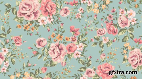 Retro Flowers Seamless Textures 50xEPS