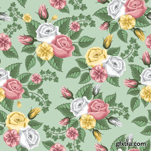 Retro Flowers Seamless Textures 50xEPS