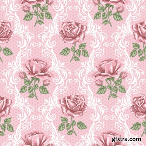 Retro Flowers Seamless Textures 50xEPS