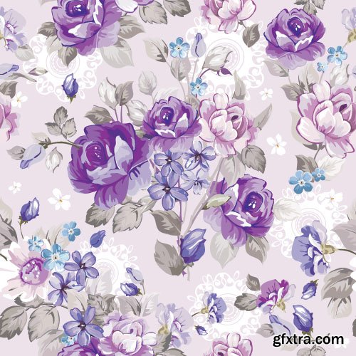 Retro Flowers Seamless Textures 50xEPS