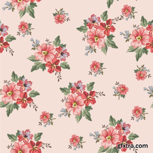 Retro Flowers Seamless Textures 50xEPS