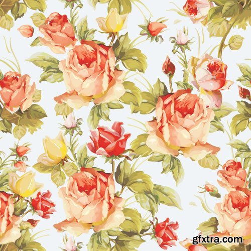 Retro Flowers Seamless Textures 50xEPS