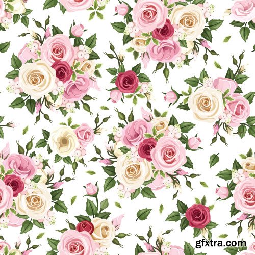 Retro Flowers Seamless Textures 50xEPS