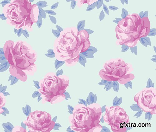 Retro Flowers Seamless Textures 50xEPS