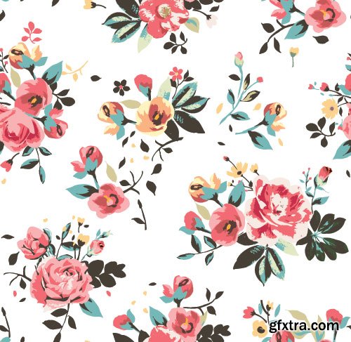 Retro Flowers Seamless Textures 50xEPS