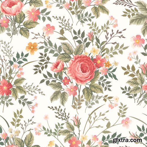 Retro Flowers Seamless Textures 50xEPS