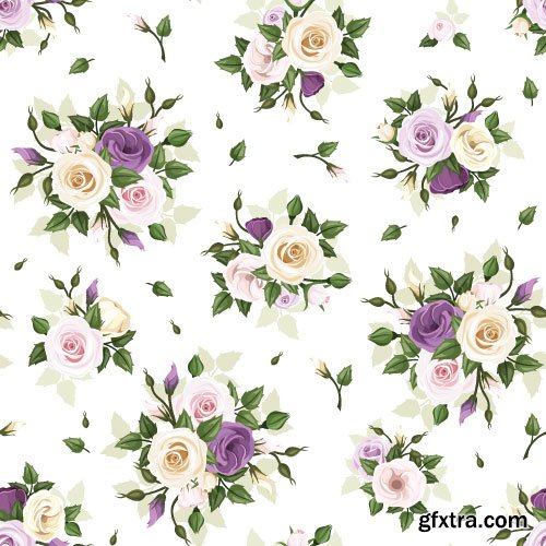 Retro Flowers Seamless Textures 50xEPS