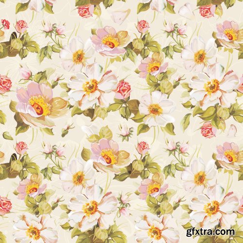 Retro Flowers Seamless Textures 50xEPS