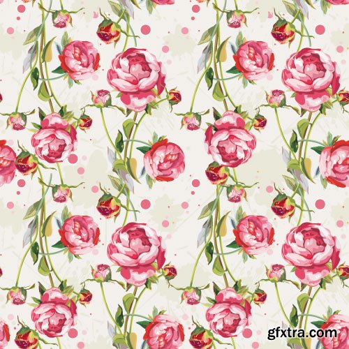 Retro Flowers Seamless Textures 50xEPS