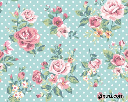 Retro Flowers Seamless Textures 50xEPS