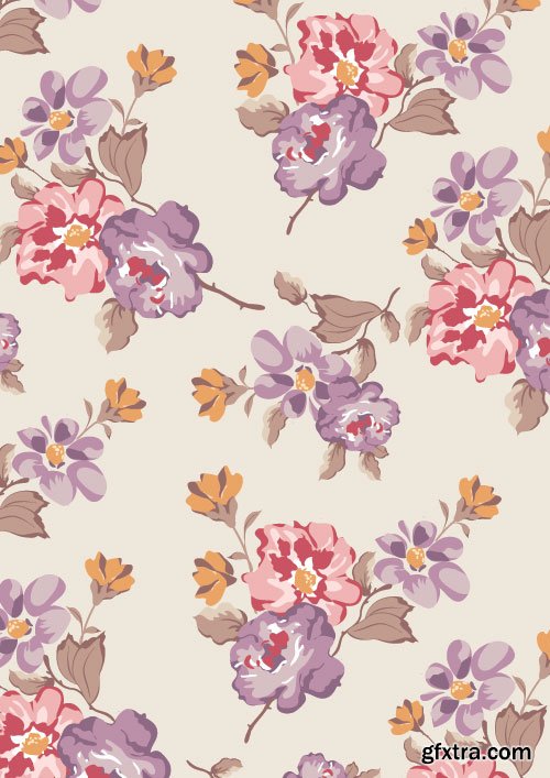 Retro Flowers Seamless Textures 50xEPS