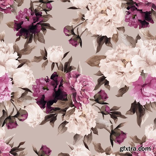 Retro Flowers Seamless Textures 50xEPS