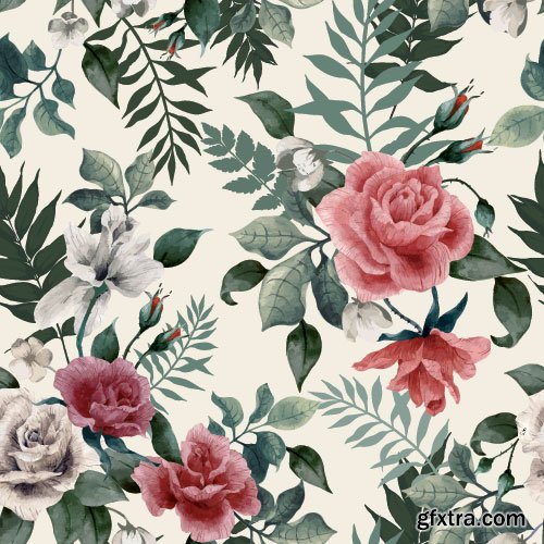 Retro Flowers Seamless Textures 50xEPS