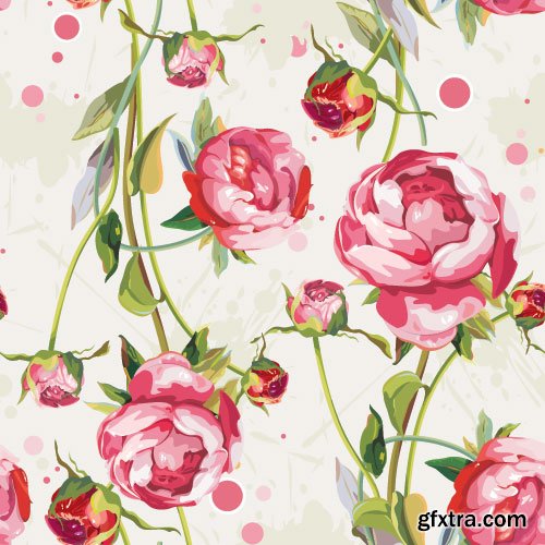 Retro Flowers Seamless Textures 50xEPS