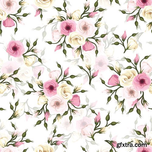 Retro Flowers Seamless Textures 50xEPS