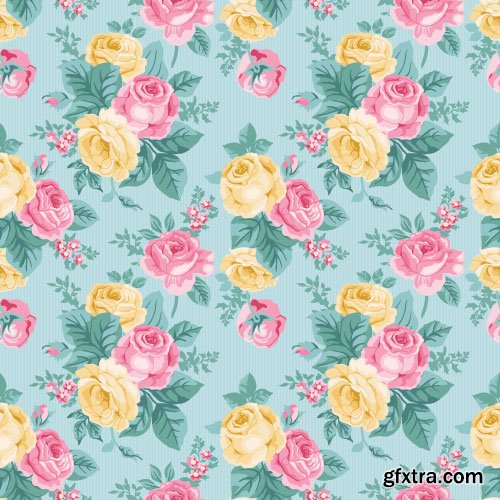 Retro Flowers Seamless Textures 50xEPS