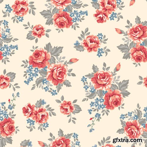 Retro Flowers Seamless Textures 50xEPS