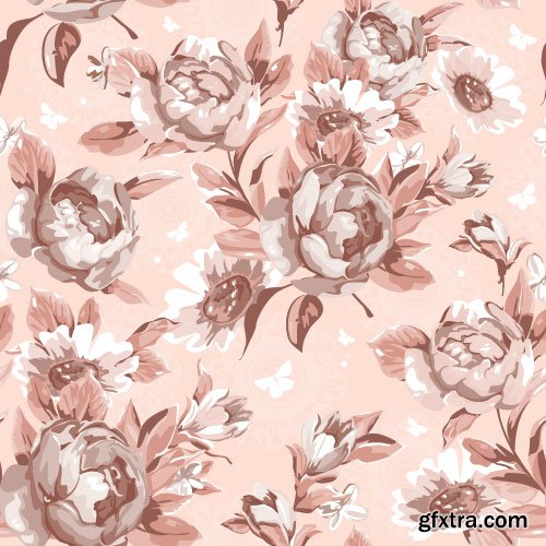 Retro Flowers Seamless Textures 50xEPS