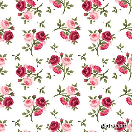 Retro Flowers Seamless Textures 50xEPS