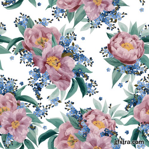 Retro Flowers Seamless Textures 50xEPS