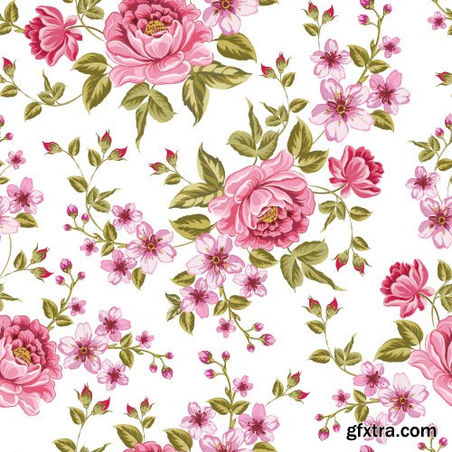 Retro Flowers Seamless Textures 50xEPS