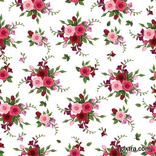 Retro Flowers Seamless Textures 50xEPS