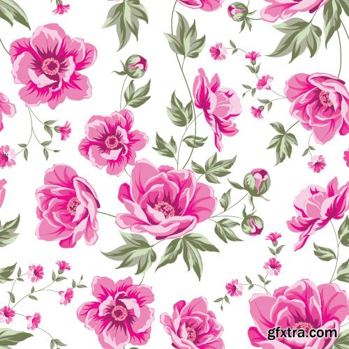 Retro Flowers Seamless Textures 50xEPS