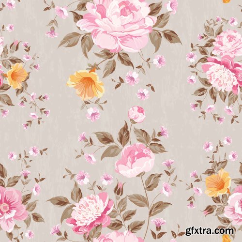 Retro Flowers Seamless Textures 50xEPS