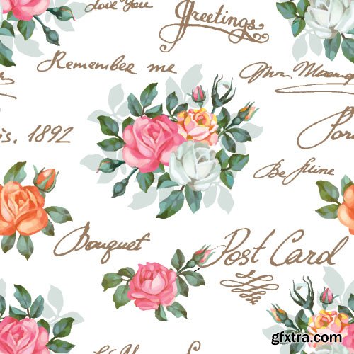 Retro Flowers Seamless Textures 50xEPS