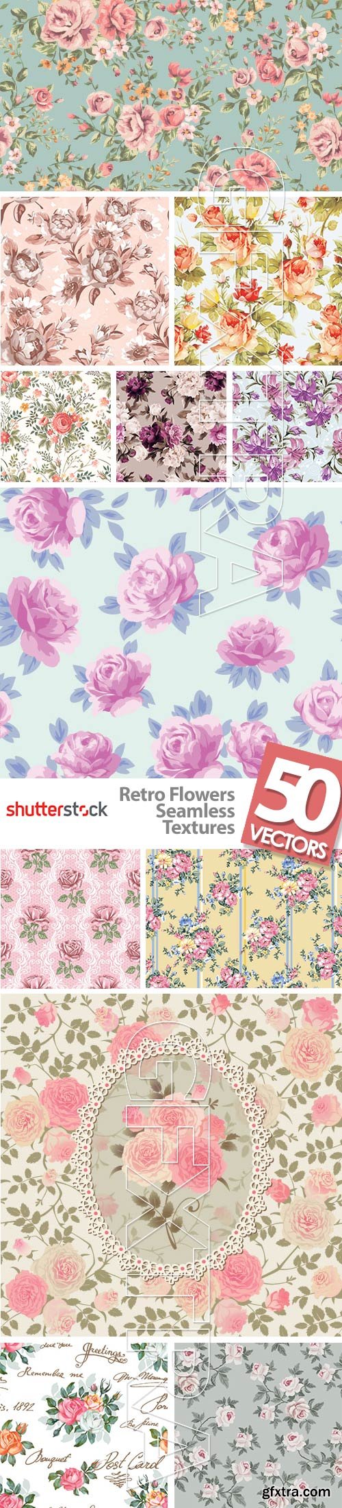 Retro Flowers Seamless Textures 50xEPS