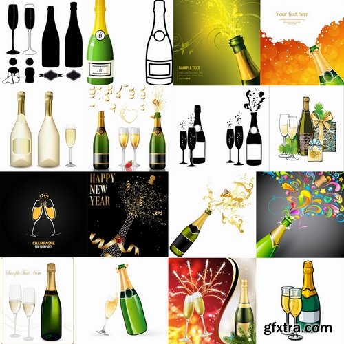 Collection of celebratory champagne 25 Eps