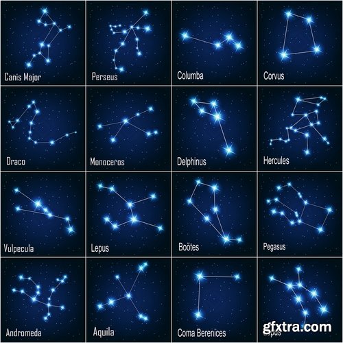 Collection of images of different constellations 25 Eps