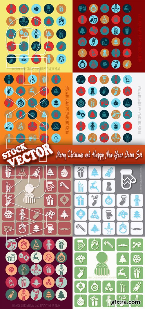 Stock Vector - Merry Christmas and Happy New Year Icons Set