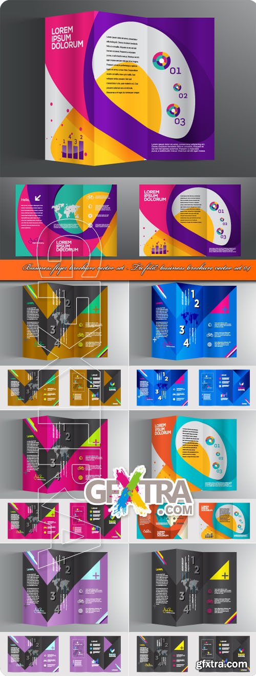 Business flyer brochure vector set - Tri fold business brochure vector set 04