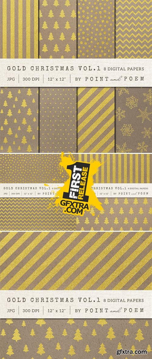 Christmas Digital Paper Gold & Kraft