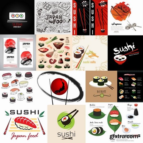 Collection of different vector images sushi 25 Eps