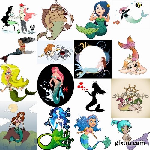 Collection of vector images of mermaids 25 Eps