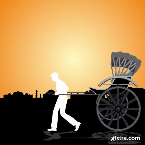 Collection of vector images rickshaw 25 Eps