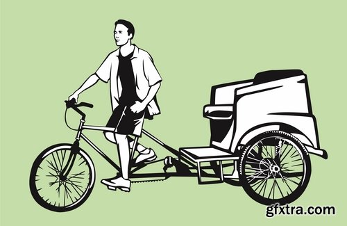 Collection of vector images rickshaw 25 Eps