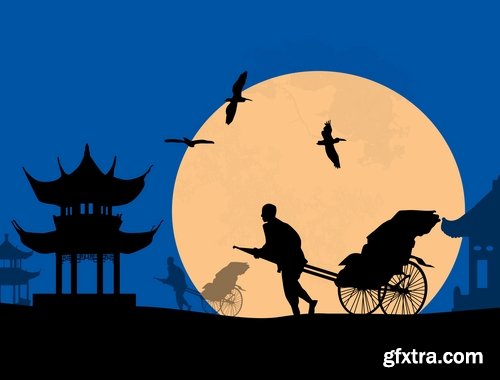 Collection of vector images rickshaw 25 Eps