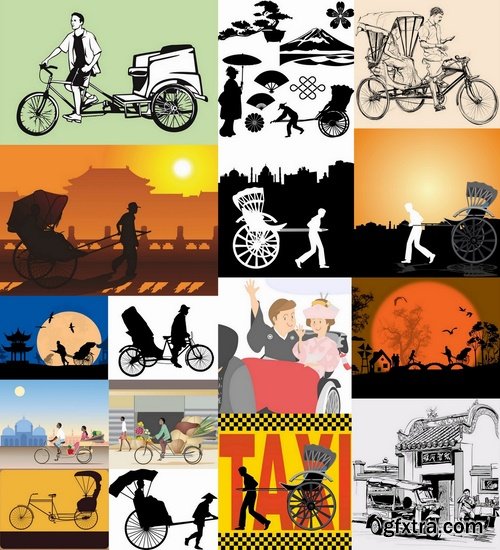 Collection of vector images rickshaw 25 Eps