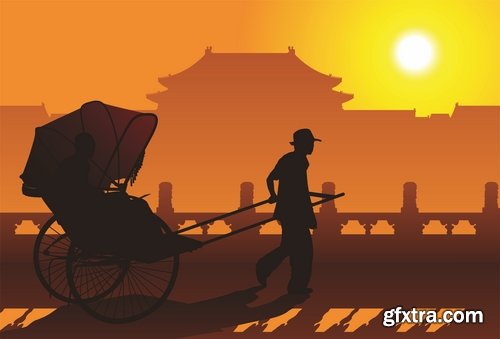 Collection of vector images rickshaw 25 Eps