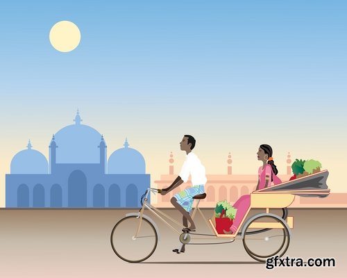 Collection of vector images rickshaw 25 Eps