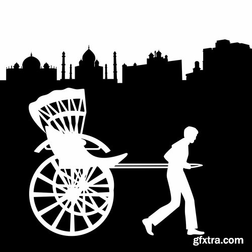 Collection of vector images rickshaw 25 Eps