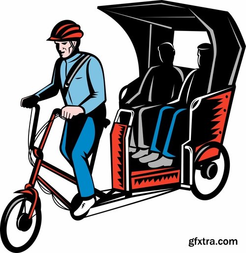 Collection of vector images rickshaw 25 Eps