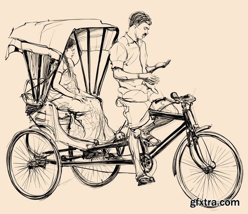 Collection of vector images rickshaw 25 Eps