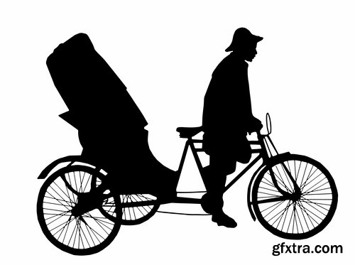 Collection of vector images rickshaw 25 Eps