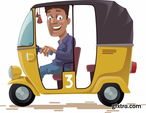 Collection of vector images rickshaw 25 Eps